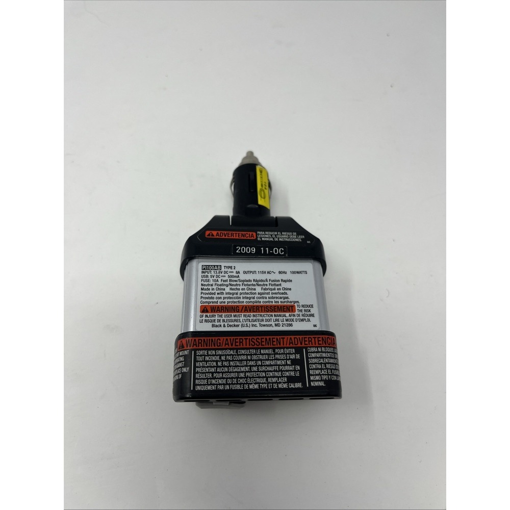 BLACK & DECKER 100 Watt Power Inverter, Plug In Car Port, AC Outlet & USB